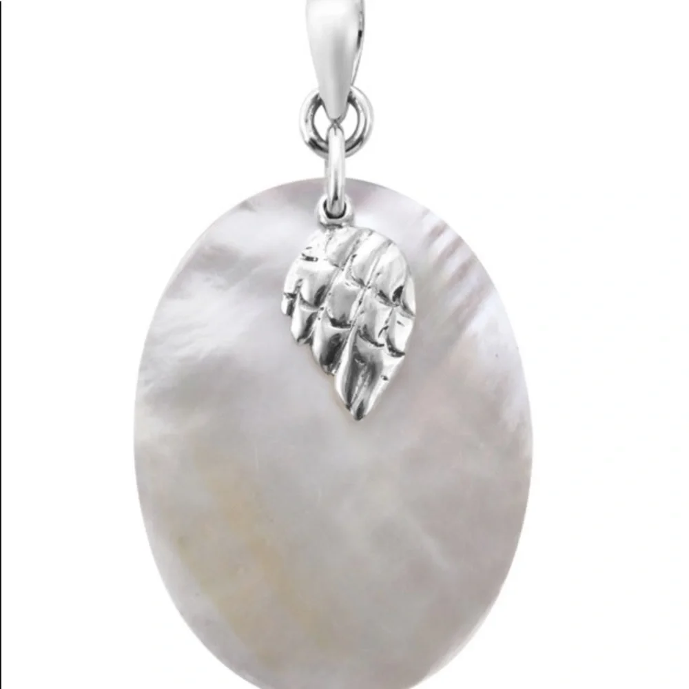 Mother of Pearl Feather Charm Pendant in Sterling Silver - Picture 1 of 8